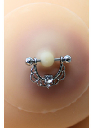 Paire de cache-tétons piercing barre demi-anneau diamant peau claire - XP008C